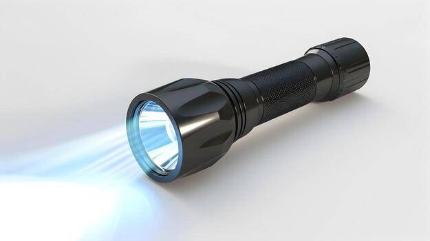 3D Flashlight Icon Emitting Beam of Light Representing Discovery and photo