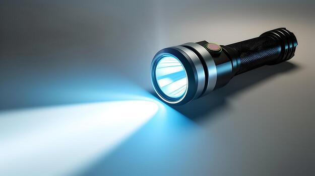 Illuminating Discovery 3D Flashlight Icon Casting a Beam of Light,Symbolizing and Uncovering the Unknown photo