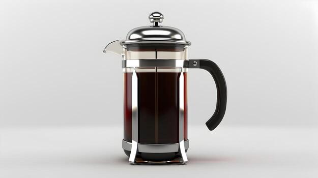 Elegant and Refined 3D French Press Coffee Maker Icon on Isolated White Background Symbolizing Morning Routines and Gourmet Caffeine Enjoyment photo