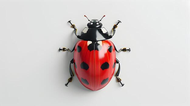 Vibrant Red Ladybug Icon with Black Spots on Isolated White Background,Representing Nature and Good Luck photo