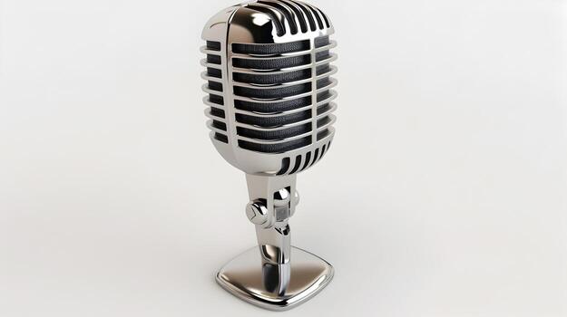 Classic Silver Mesh 3D Microphone Icon Representing Communication and Performance Arts photo