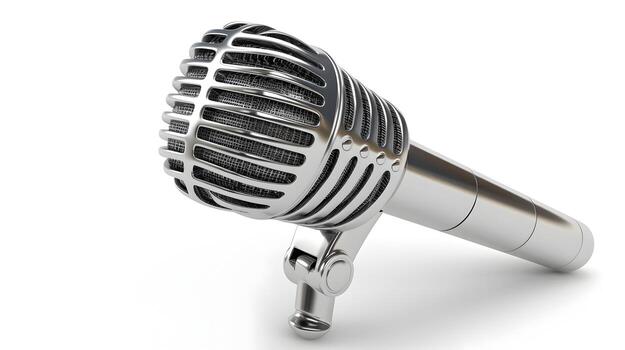Classic 3D Silver Mesh Microphone Icon Representing Communication and Performance Arts photo
