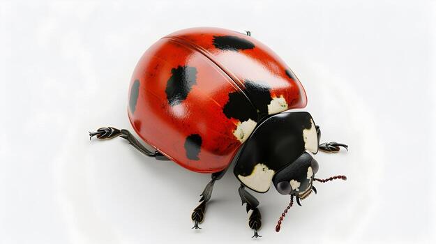 3D Ladybug Icon with Black Spots on Red Shell as Natural Lucky Symbol Representing Nature and Good Fortune photo