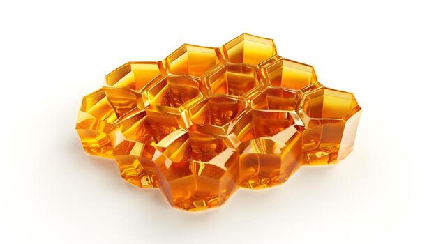 Shimmering Golden Honeycomb Geometric Abstract Isolated on White Background photo