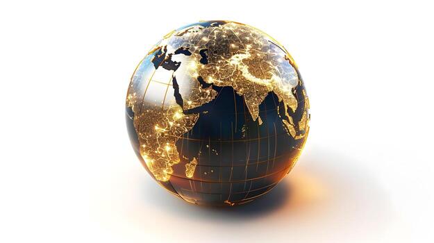 Glowing 3D Globe Symbolizing Global Connectivity,Technology,and Worldwide Travel and Transportation photo