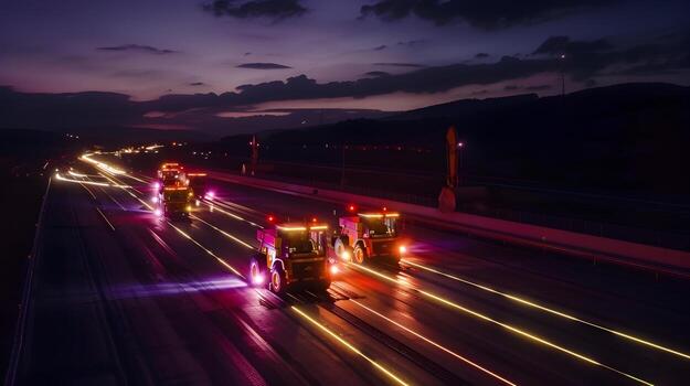 Nighttime Construction of Autonomous Highway Infrastructure with Illuminated Equipment photo