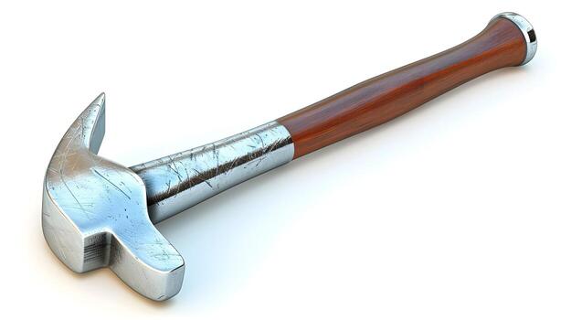 Robust and Metallic 3D Hammer Icon Representing Construction,DIY Projects and Craftsmanship on a White Background photo