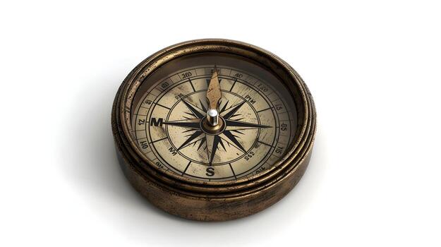 Antique Brass Compass Icon Symbolizing Navigation and photo