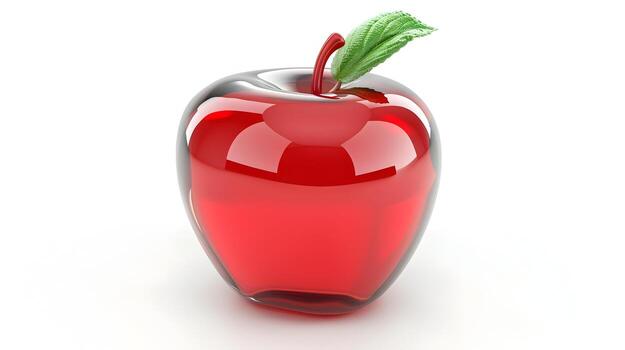 Glossy Red Apple Icon with Green Leaf,Symbolizing Nature and Healthy Lifestyle in 3D Rendering on White Background photo