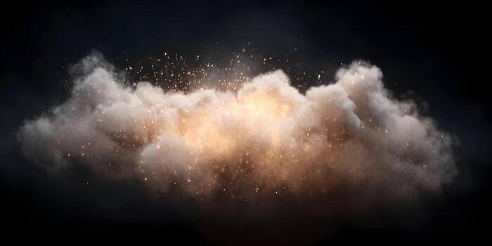 White cloud with golden sparkles on black background photo