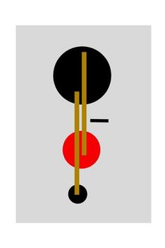 Geometric abstract artwork with bold black, red, and gold shapes on a gray background. A modern and minimalist composition perfect for creative design use. vector