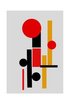 Bold abstract composition with red, black, and mustard yellow geometric shapes on a light gray background. Modern, striking, and perfect for creative projects. vector