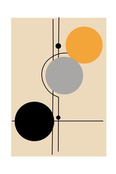 resumen geométrico composición con grande negro, gris, y naranja círculos cruzado por Delgado negro líneas en un beige antecedentes. moderno minimalista diseño. vector