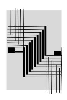 Abstract geometric composition of black lines and shapes on a gray background, creating a dynamic and structured visual with modern and minimal appeal. vector