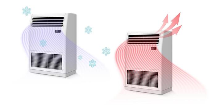 Dual function air conditioner cooling and heating vector