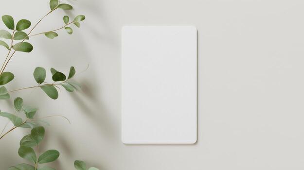 Boho themed card mockup for invitations on a simple background with greenery photo