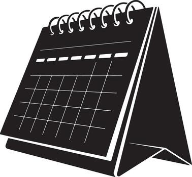 Black desk calendar with spiral binding standing open on a white background isolated on white background vector