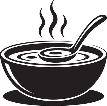 Steaming bowl of soup with a ladle isolated on white background vector