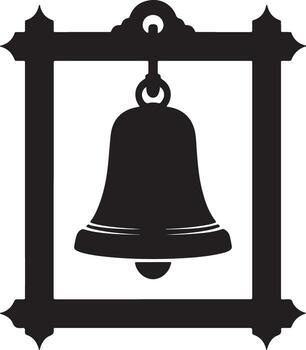 Silhouette of a decorative bell hanging within an ornate square frame isolated on white background vector