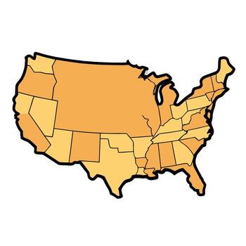 Crumpled paper style USA map with shadowed folds and torn edges isolated on transparent background Icons vector