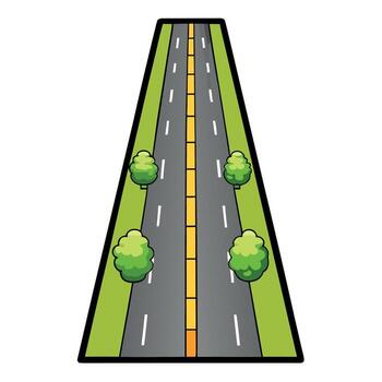 Aerial view of a straight asphalt road lined with trees. isolated on transparent cutout background Icons vector