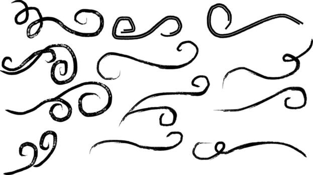 Elegant swirl and flourish set with hand-drawn decorative lines. Ideal for invitations, calligraphy, dividers, and ornate design vector