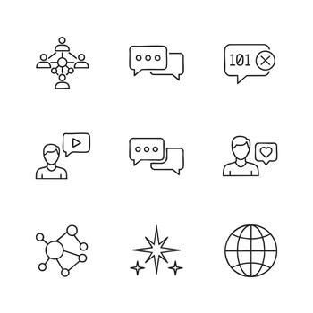 Collection of nine social media and communication icons in a grid layout on a white background vector