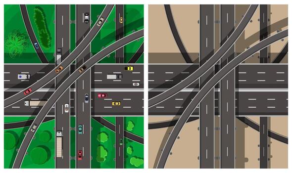 Two distinct road interchange layouts side by side vector