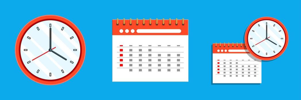 Red clock and calendar icons for time management vector