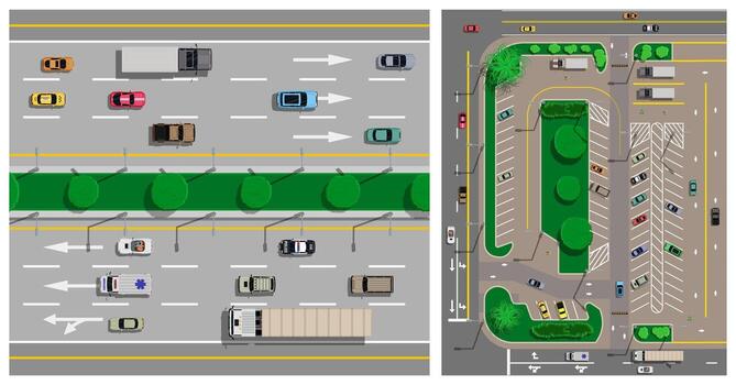 Top view of traffic and parking layout vector