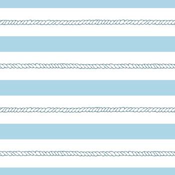 Light blue nautical stripes with nautical ropes, strings. Hand drawn ink graphic line art. Seamless pattern for swimsuit lining, ribbon prints and summer branding. vector