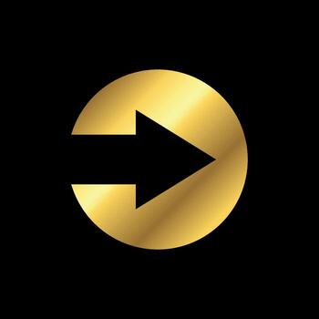 Negative Space Circle Right Gold Color Arrow Icon Template vector
