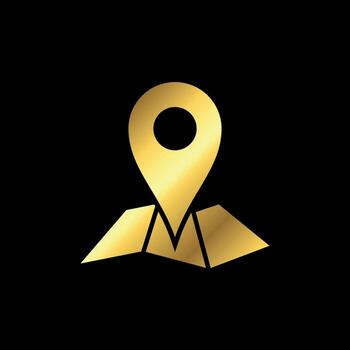 Modern Glyph Paper Gold Map Point Location, Pin Locator Icon Template vector