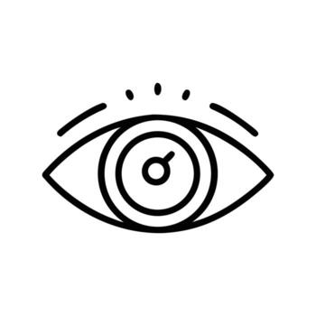 Black line drawing eye with a target inside on a transparent background vector