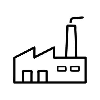Minimalistic factory outline with chimney and rectangular windows on transparent background vector