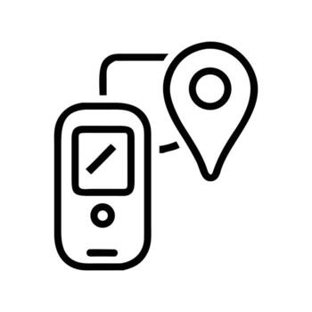 Black line icon showing geolocation connected to a mobile device on transparent background vector