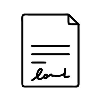 Signed sheet shows three lines of handwriting with a corner curled back vector