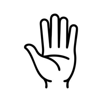 Bold line drawing depicts an open hand with fingers extended, transparent background vector