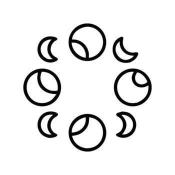 Simplified black line art showcases the phases of the moon in a circle shape with transparent background vector