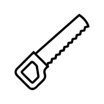 Saw icon features a contoured handle and jagged blade on transparent background vector