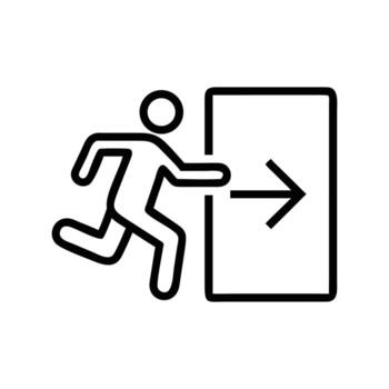 Simple black line art shows a person running towards a door with transparent background vector