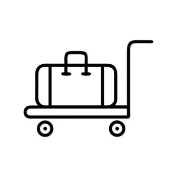 Simple black outline shows suitcase on rolling cart with white background vector