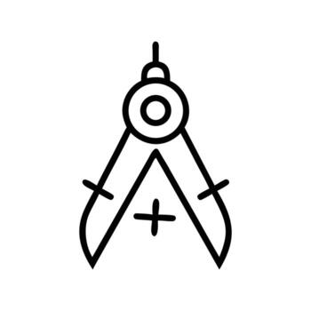 Black line art drawing compass displays geometry tool with transparent background vector