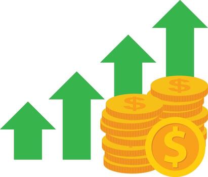 a green arrow is pointing up and a dollar coin is on top of it vector