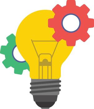 un imagen de un ligero bulbo con engranajes dentro vector