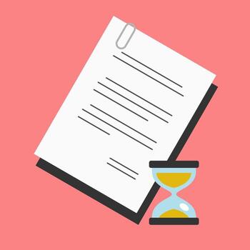 documents with hourglasses, telling of slow and chaotic bureaucracy, Unorganized office paperwork vector