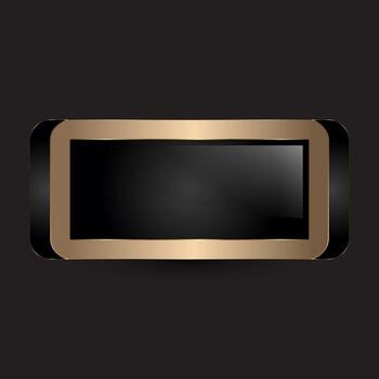 A glossy black and gold button design in format, A Luxury special shape Symbol with sleek rounded edges, featuring acenter that reflects light button vector