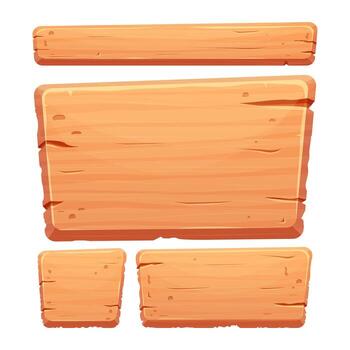 Wood button in cartoon style with cracked details isolated on white background. Game assets, ui interface, menu. Collection of different shapes for application. vector