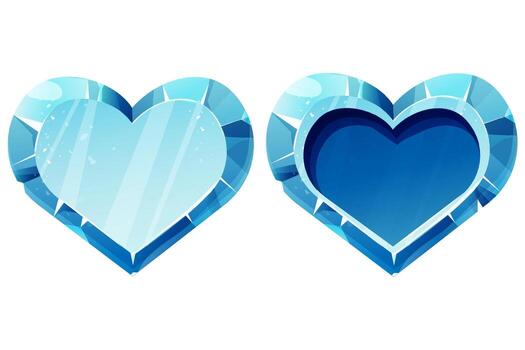 Ice heart game, frozen gemstone, crystal in cartoon style isolated on white background. Game asset, decortion, button. vector