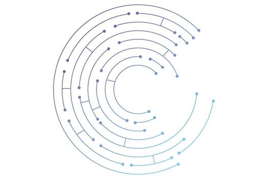 circle Circuit board circle line dots connection. Motherboard electronic technology data, electrical board, cpu. Programming science, computer system elements vector